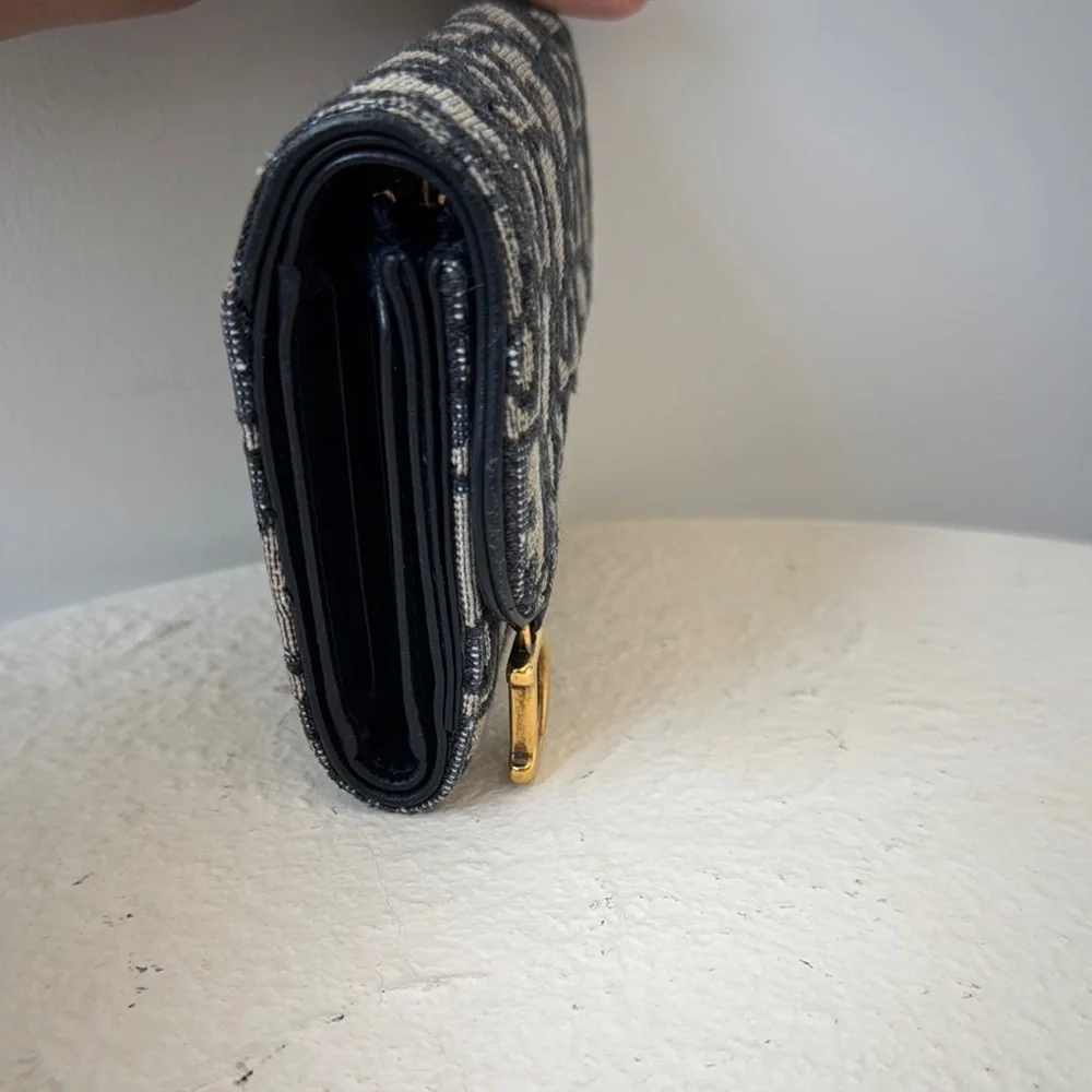 Dior Navy Saddle Monogram Wallet with Gold Detail